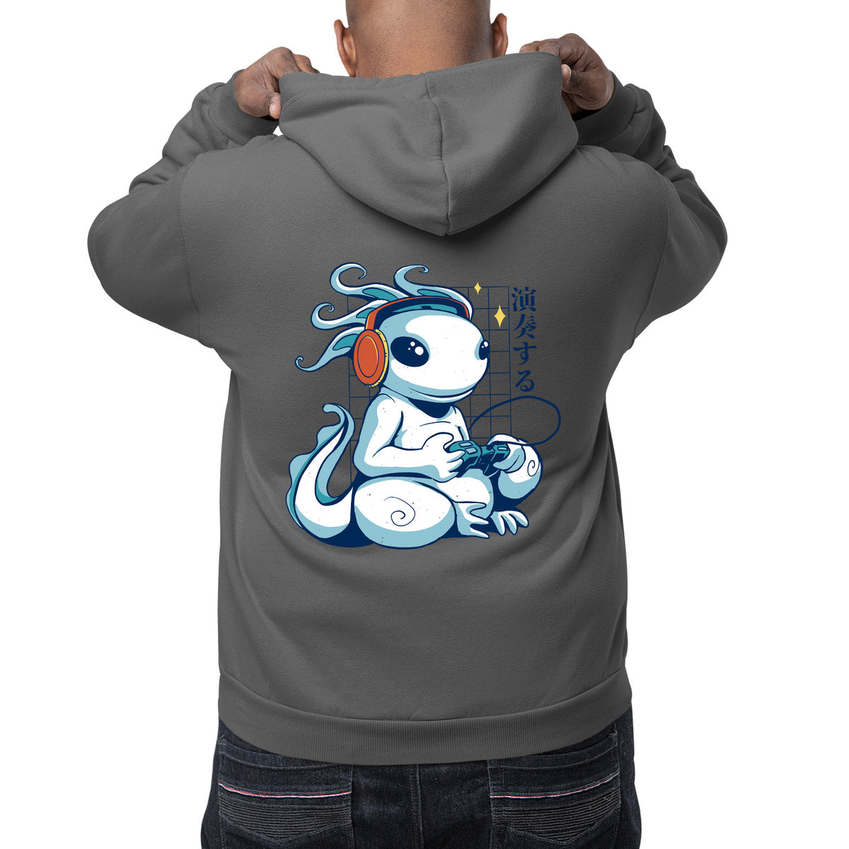 Axolotl Gamer Back Print Unisex Adult Hoodie