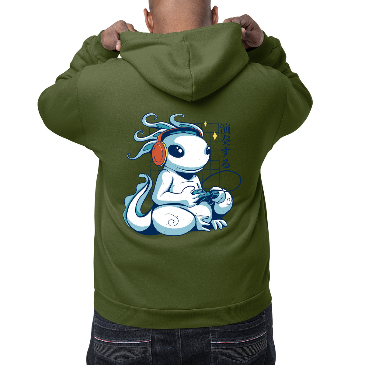 Axolotl Gamer Back Print Unisex Adult Hoodie