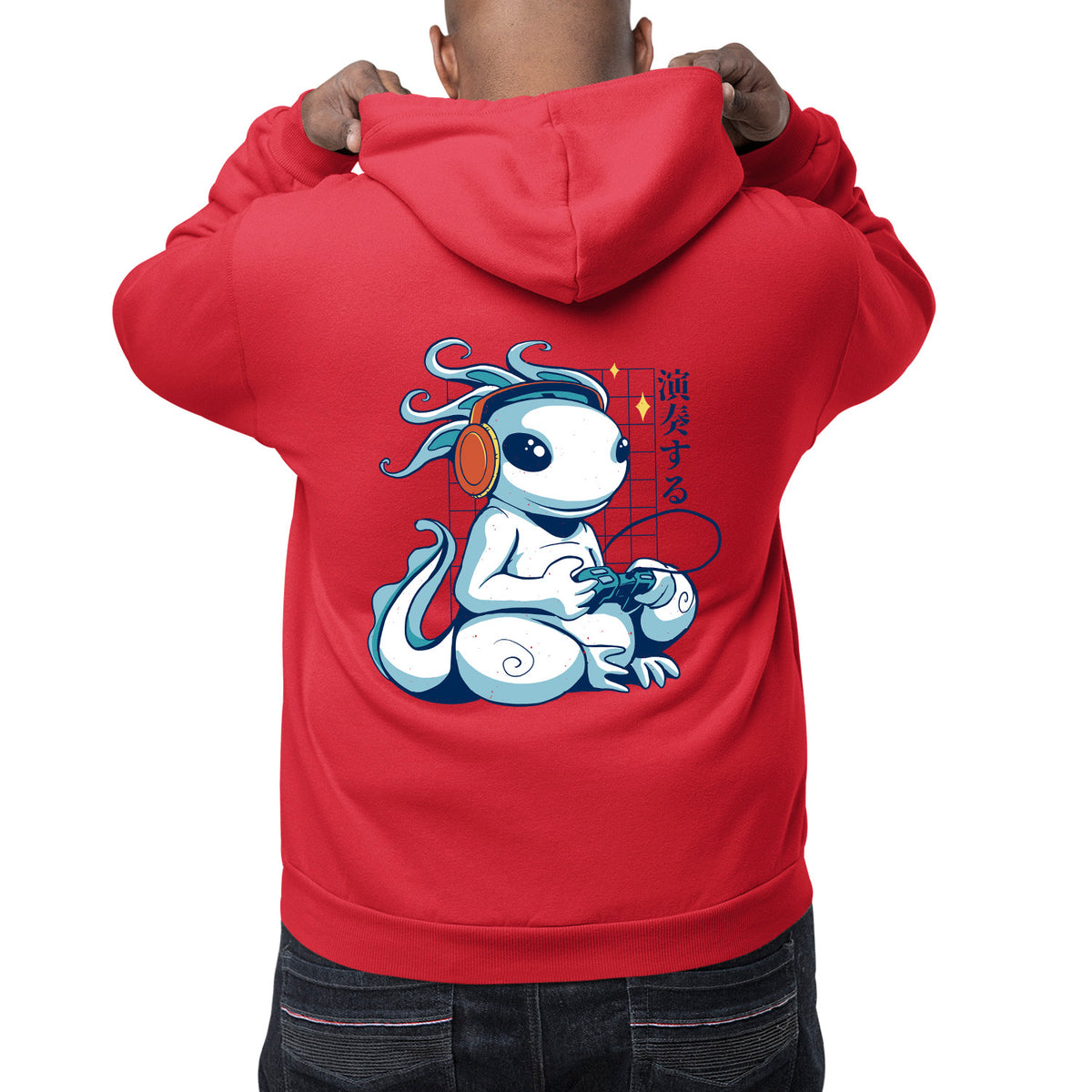 Axolotl Gamer Back Print Unisex Adult Hoodie