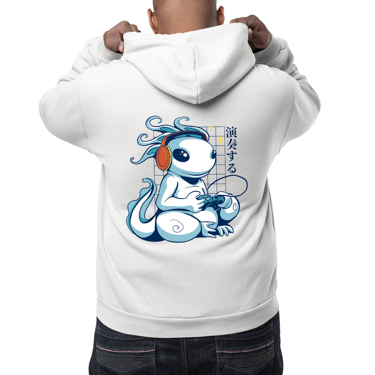 Axolotl Gamer Back Print Unisex Adult Hoodie