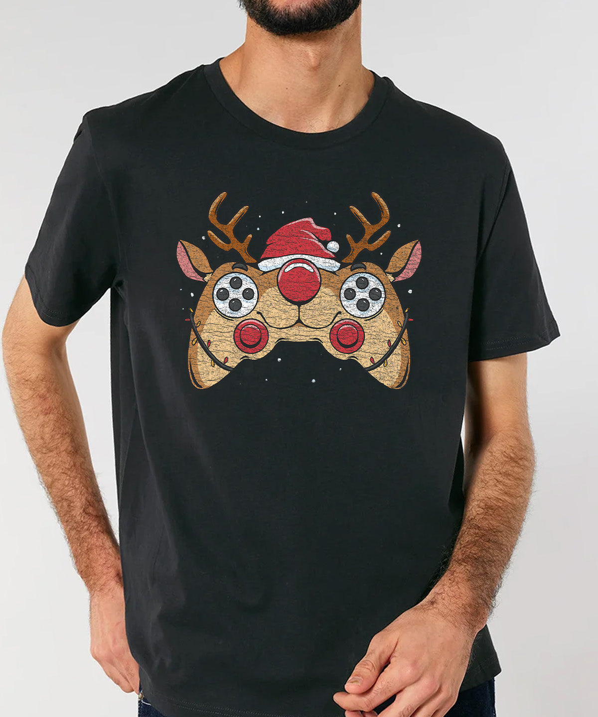 Reindeer Joystick Gamer | Vintage Christmas Rocker T-Shirt