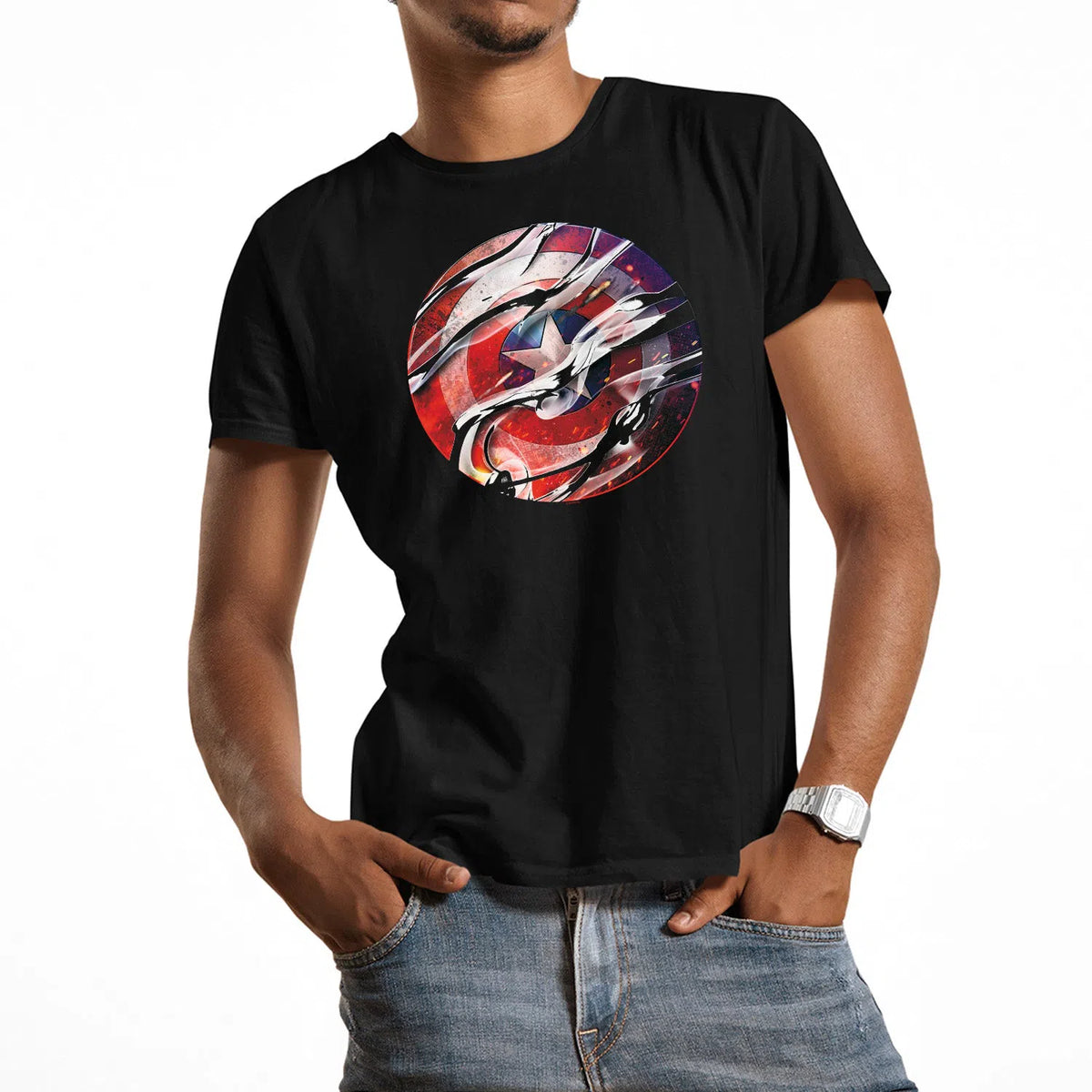 Captain America Ripped Shield | Unisex Marvel T-Shirt Chroma Clothing