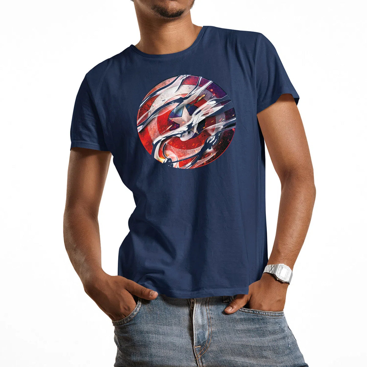 Captain America Ripped Shield | Unisex Marvel T-Shirt Chroma Clothing