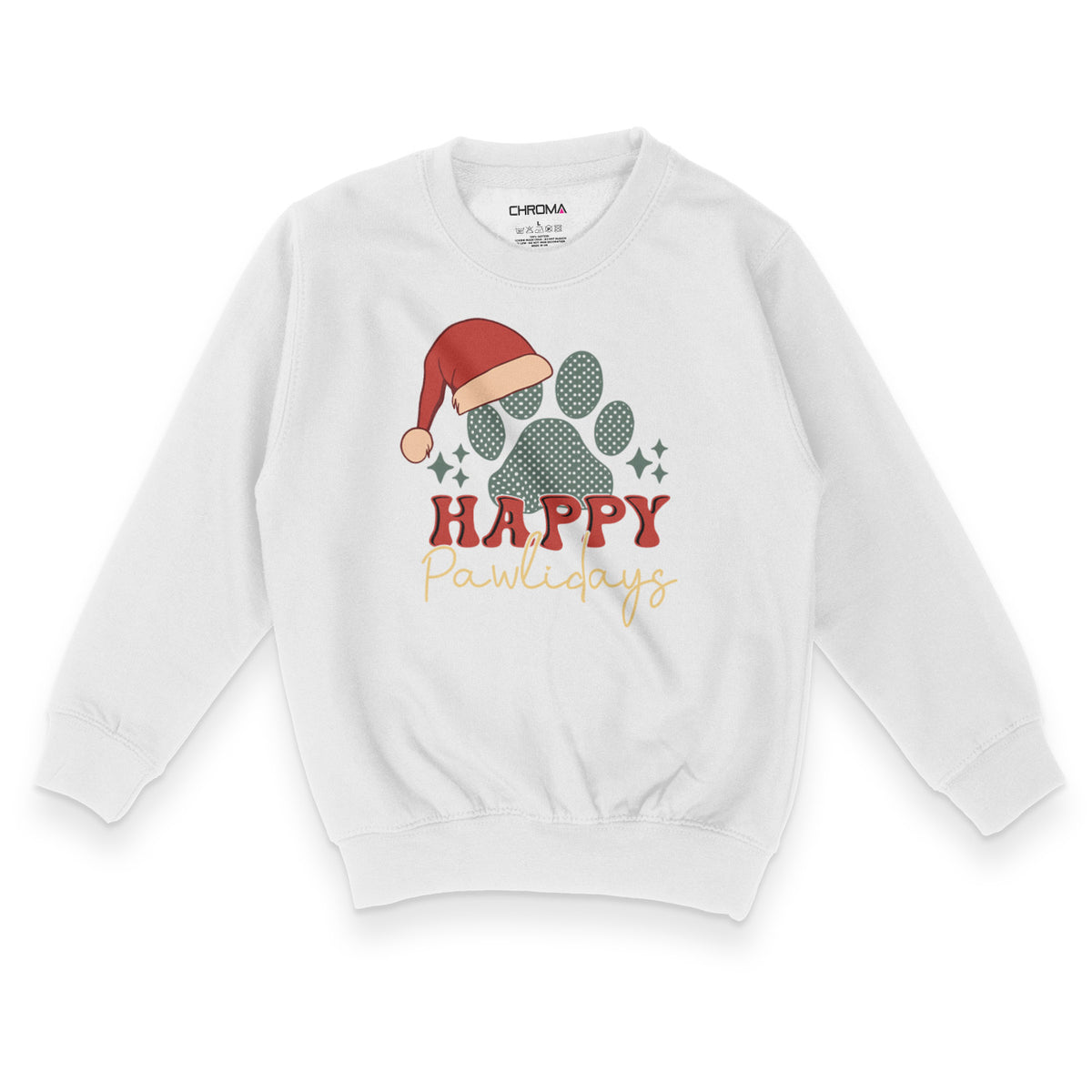 Happy Pawlidays Festive Holiday | Kid's Christmas Sweatshirt Chroma Clothing