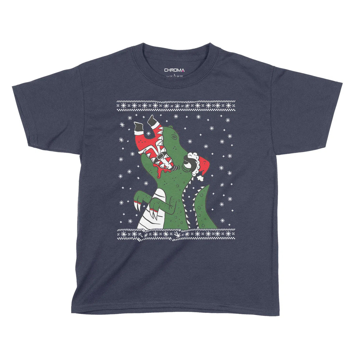 Festive Dinosaur Santa | Kids Christmas T-Shirt Chroma Clothing