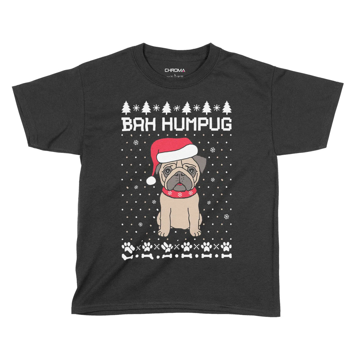 Bah Humbug Pug Dog Lover Shirt | Kids Christmas T-Shirt Chroma Clothing