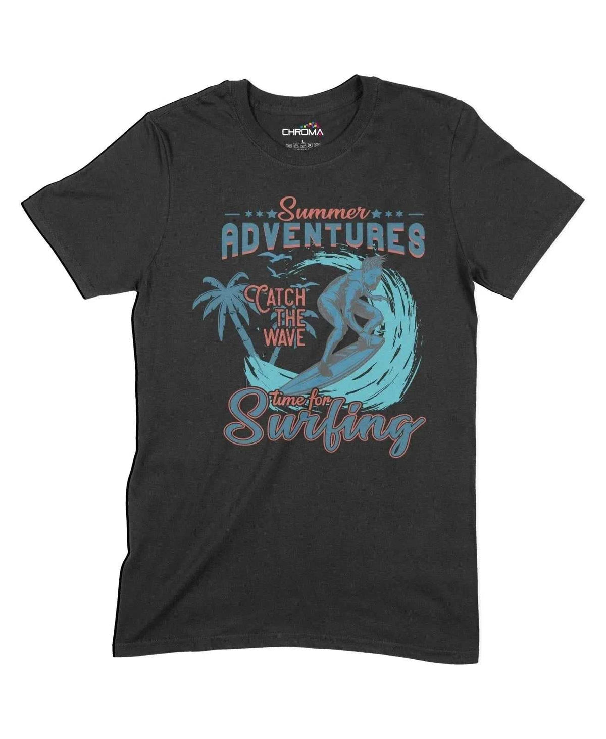 Catch The Wave Summer Adventures Unisex Adult T-Shirt Chroma Clothing