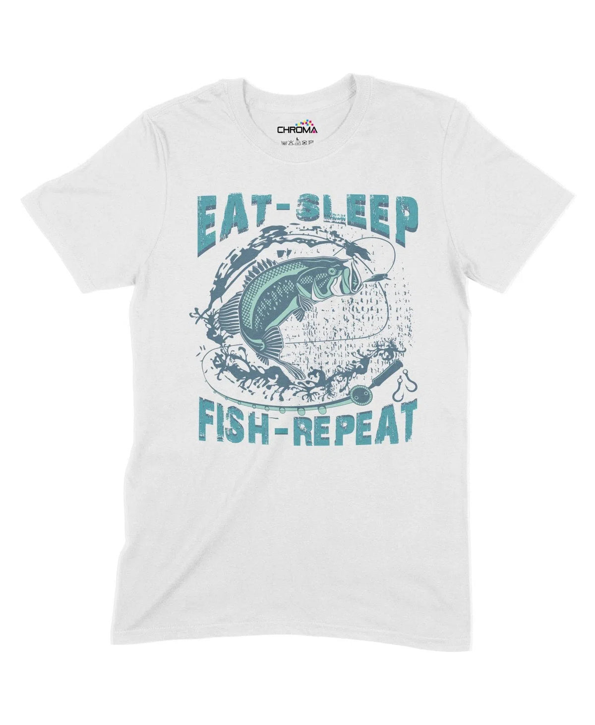 Eat Sleep Fish Repeat Unisex Adult T-Shirt Chroma Clothing