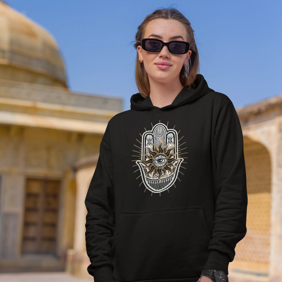 Hamsa Hand Evil Eye Unisex Adult Pullover Hoodie Chroma Clothing