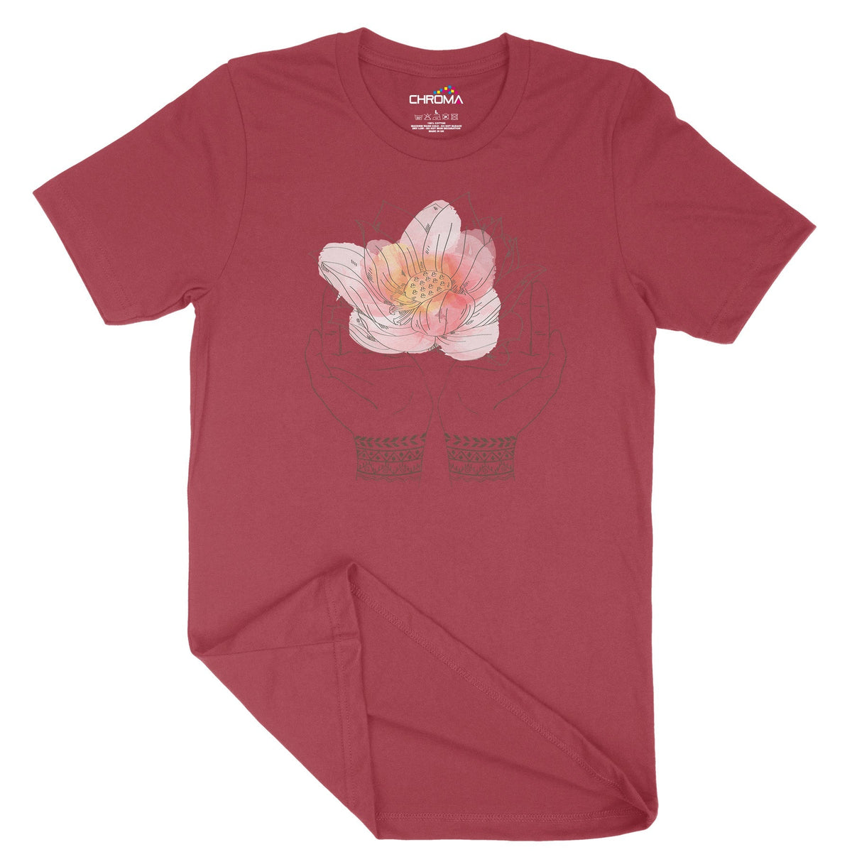 Lotus Hands Unisex Adult T-Shirt Chroma Clothing