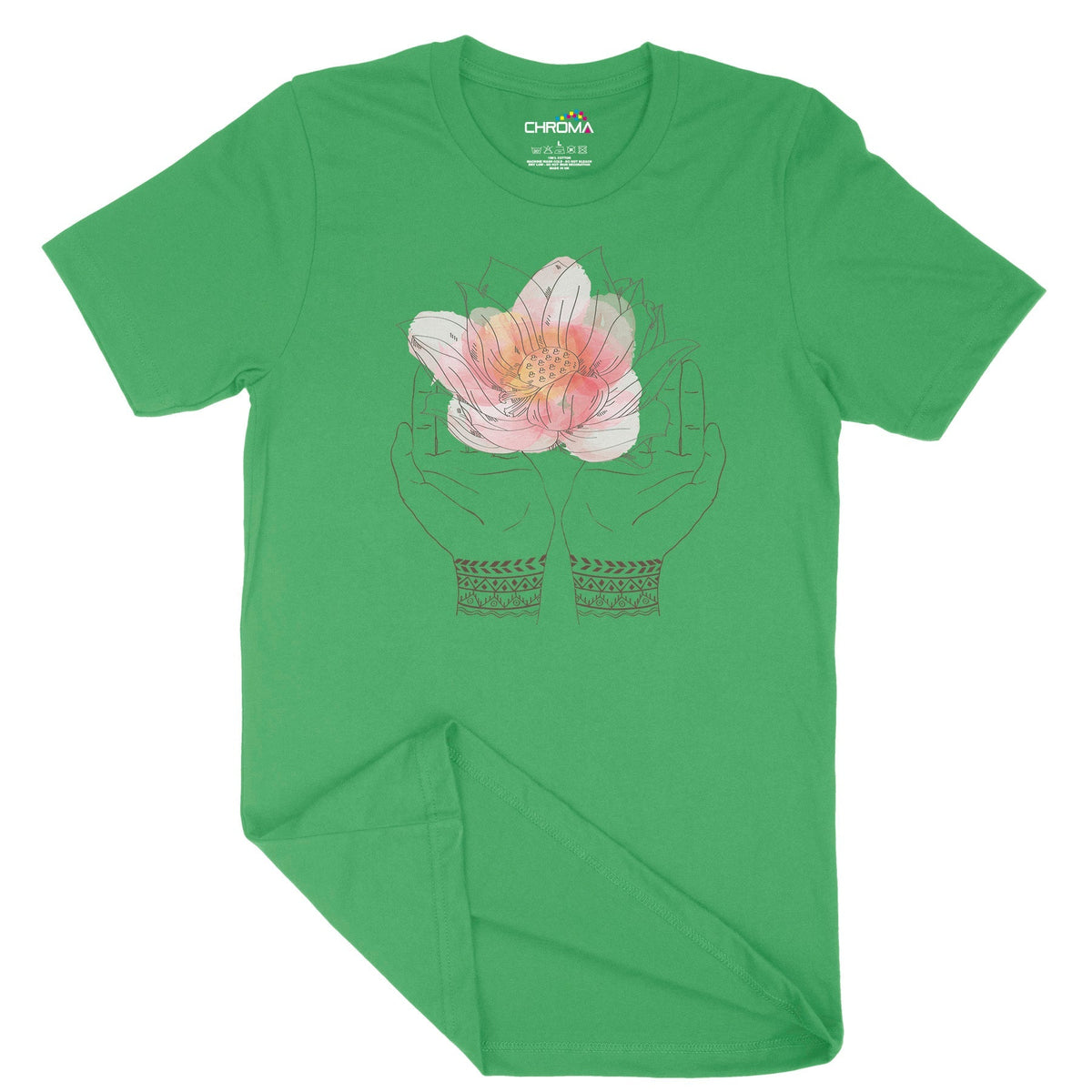 Lotus Hands Unisex Adult T-Shirt Chroma Clothing