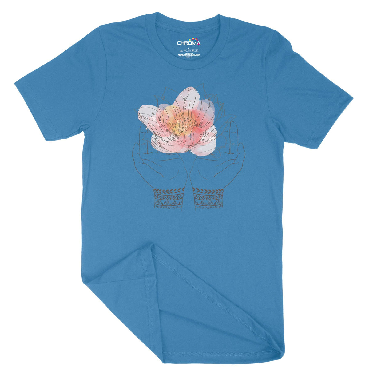 Lotus Hands Unisex Adult T-Shirt Chroma Clothing