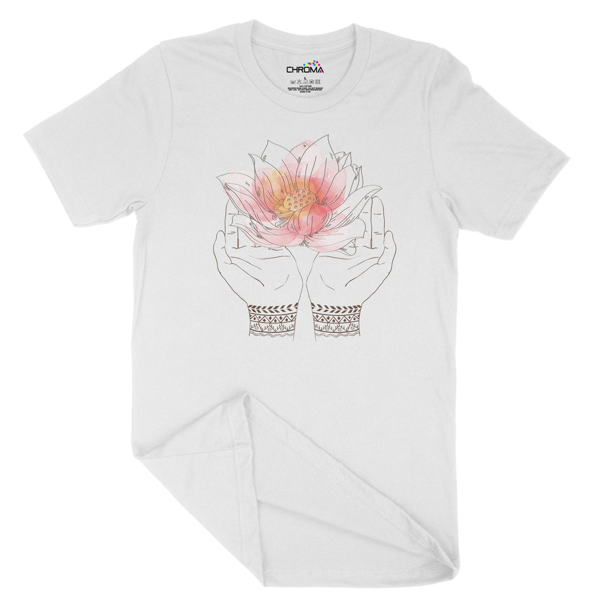 Lotus Hands Unisex Adult T-Shirt Chroma Clothing