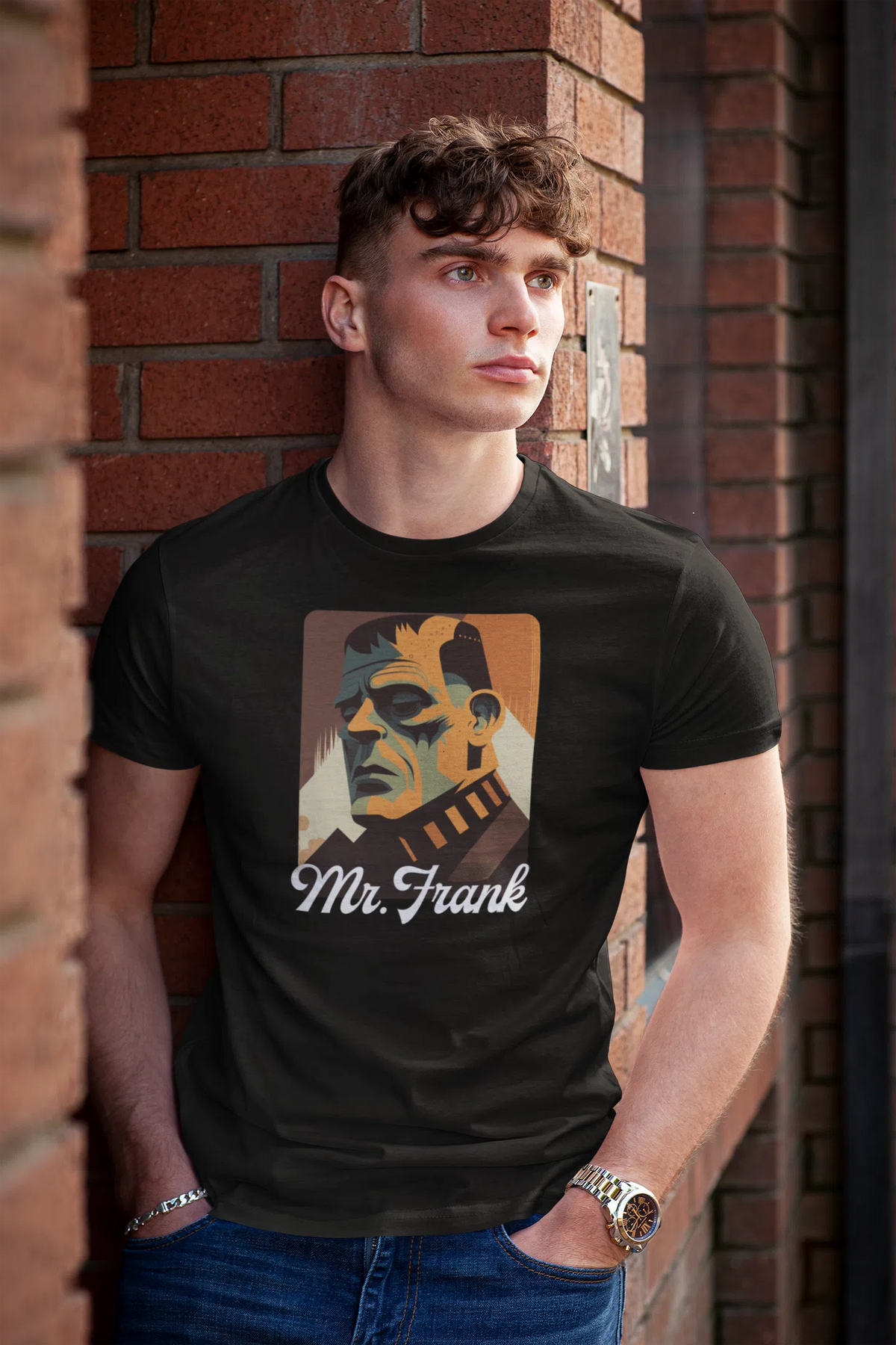 Mr Frank. Frankenstein Unisex Adult T-Shirt | Premium Halloween Clothi Chroma Clothing