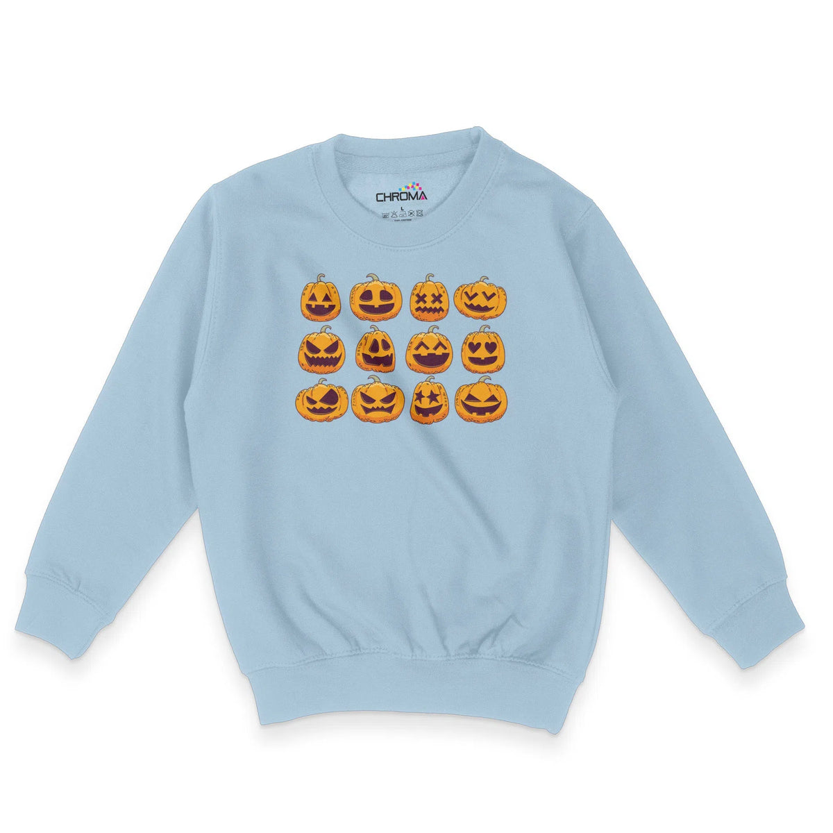 Pumpkin Faces Halloween Unisex Youth Sweatshirt | Premium Halloween Cl Chroma Clothing