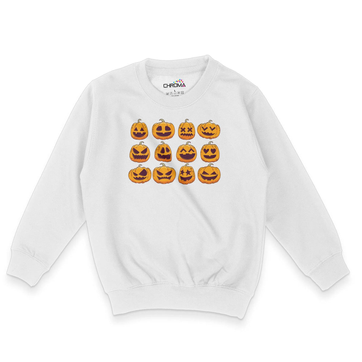 Pumpkin Faces Halloween Unisex Youth Sweatshirt | Premium Halloween Cl Chroma Clothing