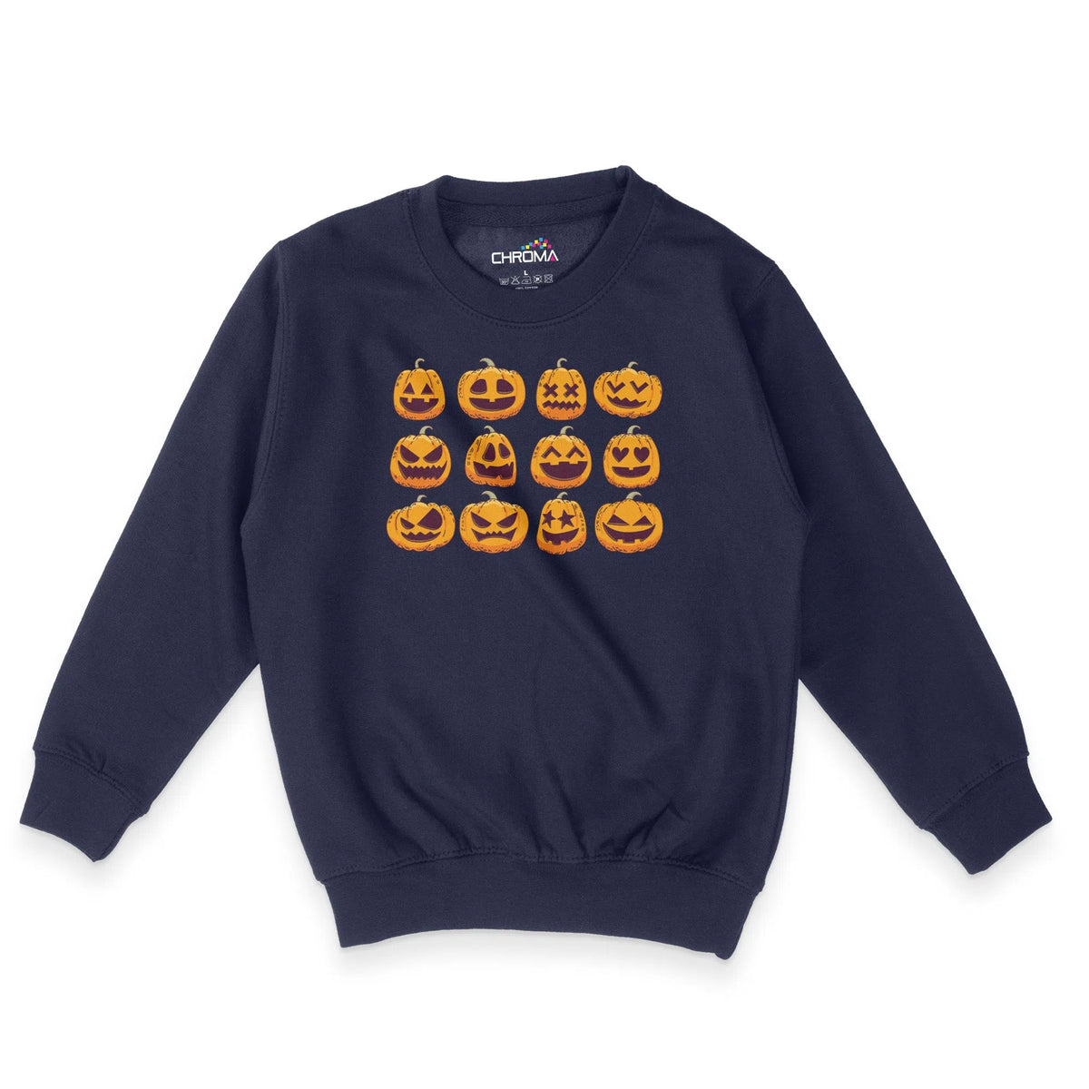 Pumpkin Faces Halloween Unisex Youth Sweatshirt | Premium Halloween Cl Chroma Clothing