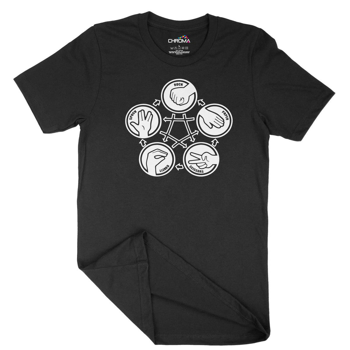 Rock Paper Scissors Lizard Spock Unisex Adult T-Shirt | Quality Slogan Chroma Clothing