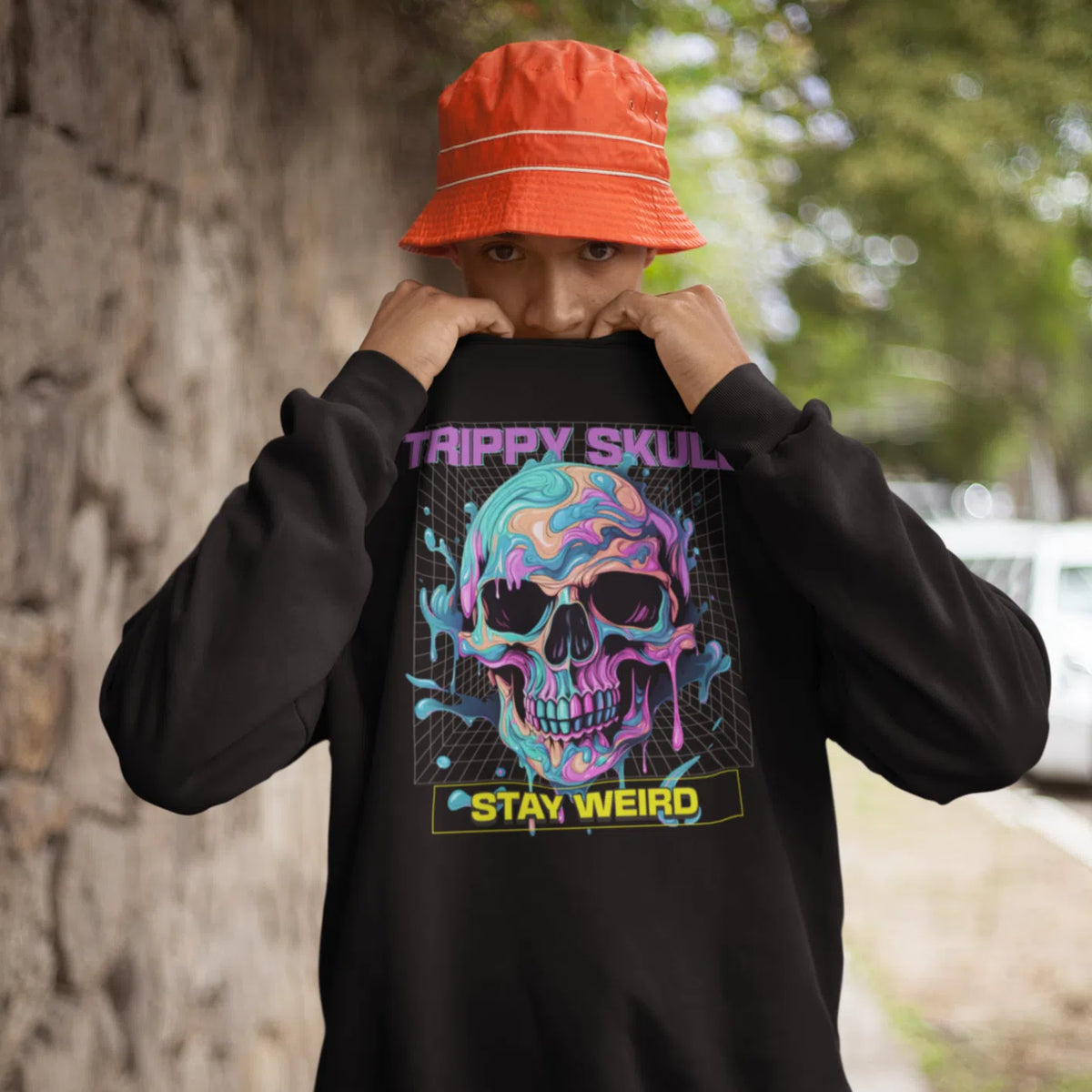 Trippy Skull Stay Weird Unisex Adult Sweatshirt Chroma Clothing