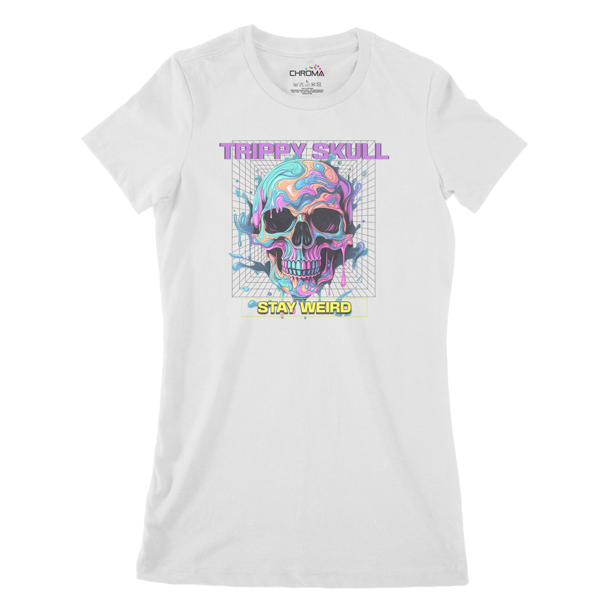 Trippy Skull Stay Weird Women's Classic Fitted T-Shirt Chroma Clothing