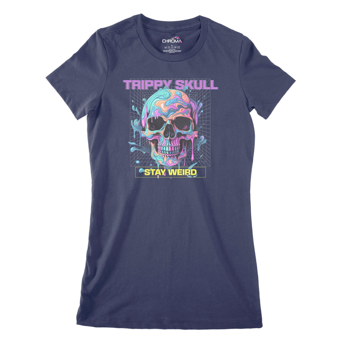 Trippy Skull Stay Weird Women's Classic Fitted T-Shirt Chroma Clothing