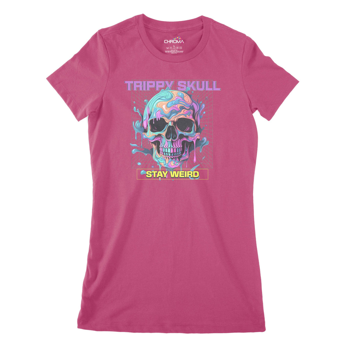 Trippy Skull Stay Weird Women's Classic Fitted T-Shirt Chroma Clothing