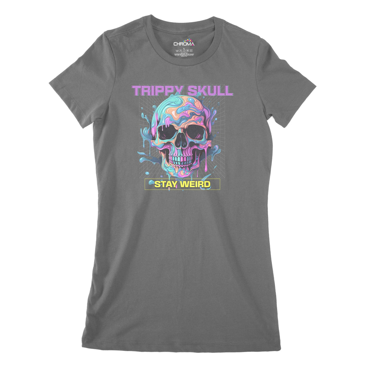 Trippy Skull Stay Weird Women's Classic Fitted T-Shirt Chroma Clothing