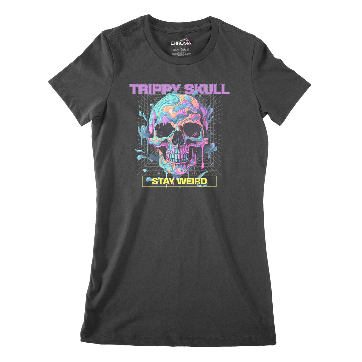 Trippy Skull Stay Weird Women's Classic Fitted T-Shirt Chroma Clothing