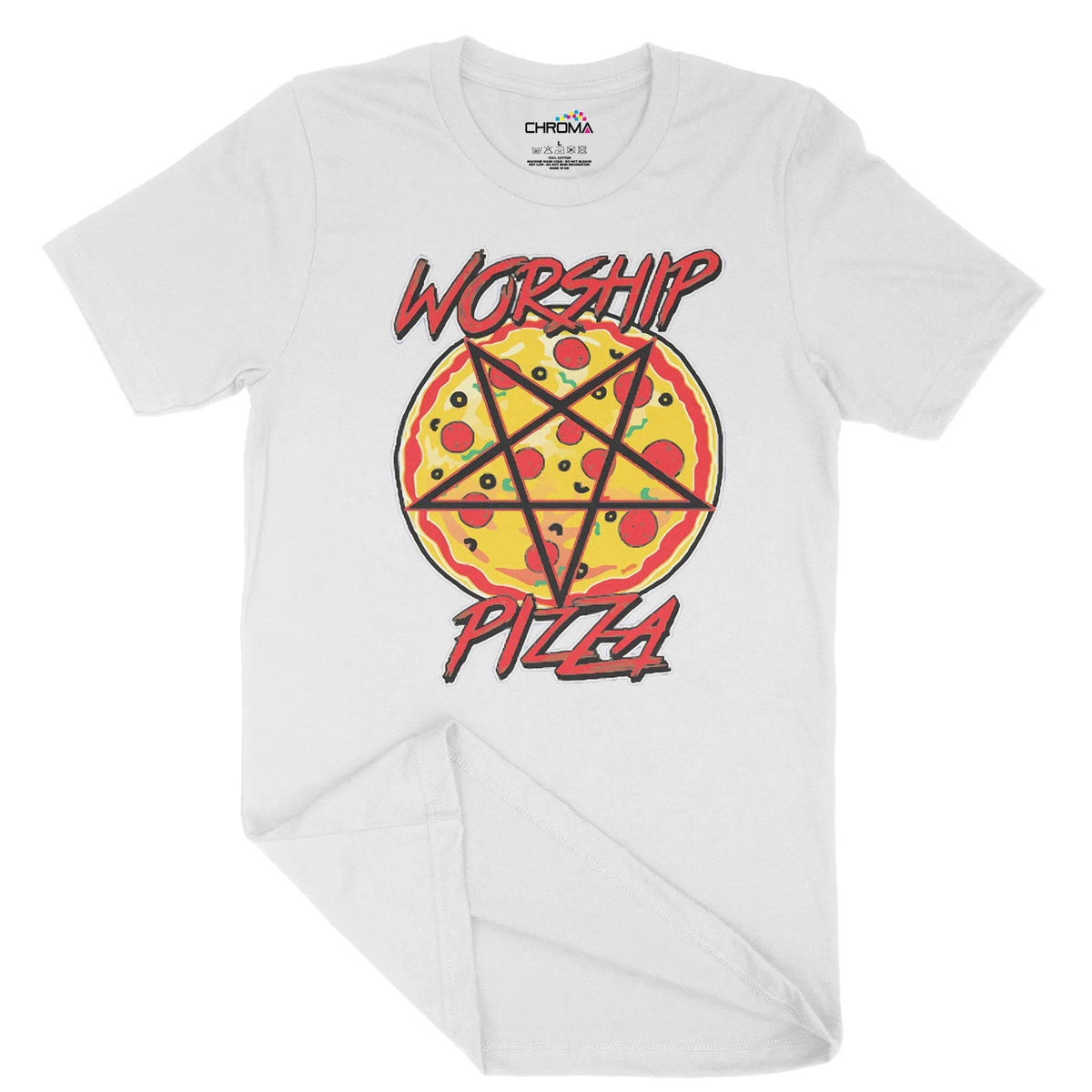Worship Pizza Unisex Adult T-Shirt | Quality Slogan Clothing Chroma Clothing